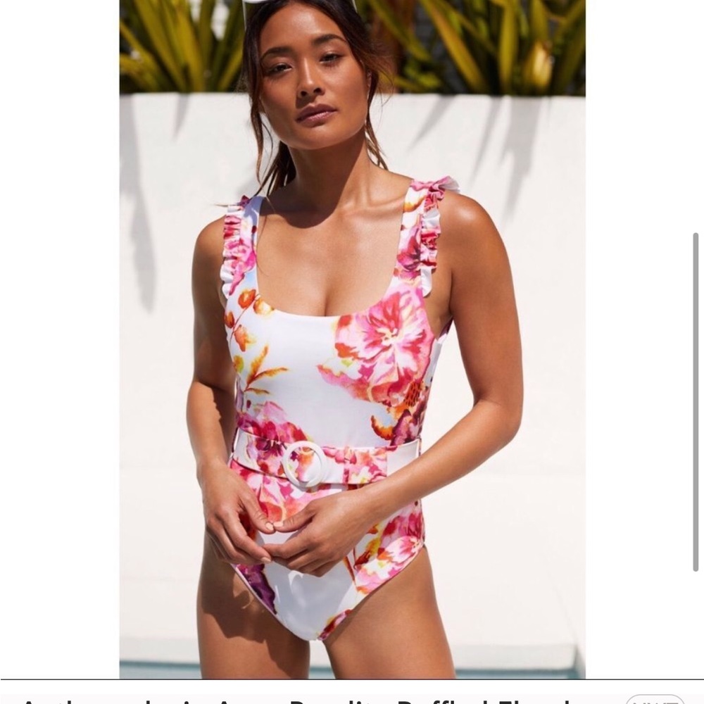 NWT - Anthropologie Agua Bendita Ruffled Floral Belted One-Piece Swimsuit XL
